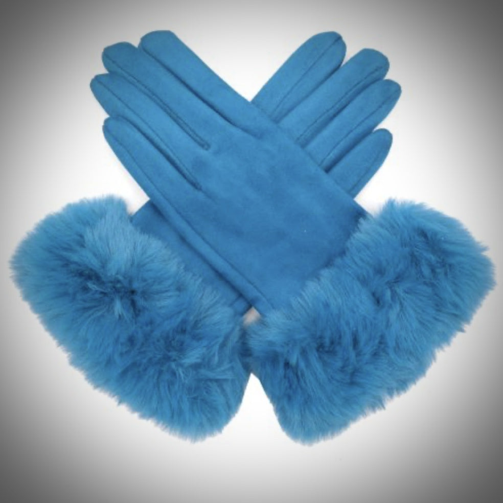 Gloves - Suedette With Faux Fur Trim Cuff