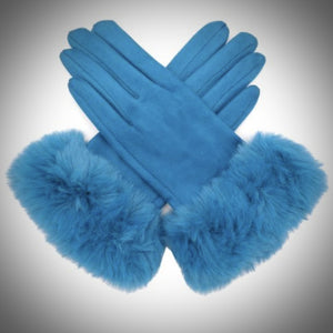 Gloves - Suedette With Faux Fur Trim Cuff