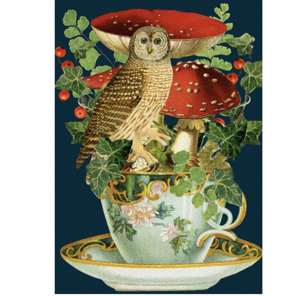 Card - Owl Mushroom Tea Cup