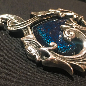 Pewter Set Blue Heart Pendant Necklace