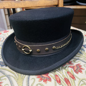 Short Top Hat with Leather Chained Studded Band