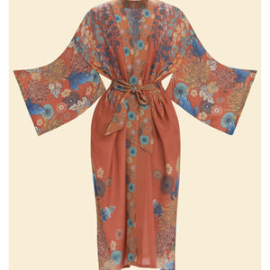 Floral Terracotta Wisteria Kimono Gown