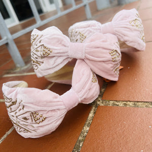 Gold Sequinned Velvet Headband - Petal Pink