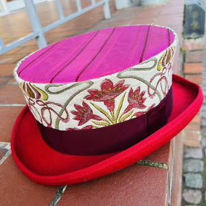 A Unique Red Floral Fabric Covered  Top Hat