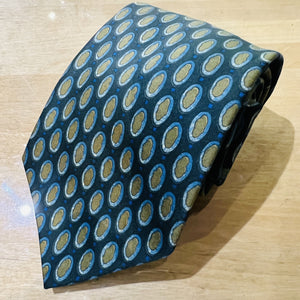 Tie - Blue Ground with Olive Ovals