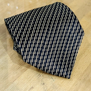 Tie - Silk Blk/Cream/Gold Design