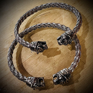 Steel Torque Bracelet with Tiger Head Ends