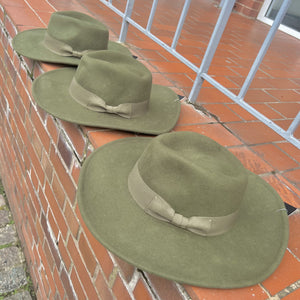 Wide Brim Khaki Wool Fedora with Khaki Band