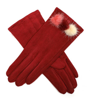 Suedette Gloves with Three Pom Poms