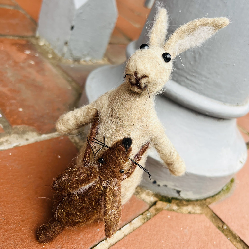 Hand Felted Mother & Baby Hare