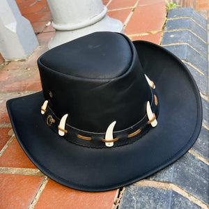 Genuine Leather Western Fedora Hat With Teeth