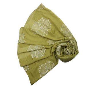 Scarf - Giant Floral Embroidery - Mustard