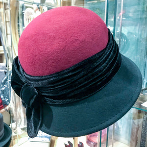 Two Tone Wool Cloche Hat with Velvet Band