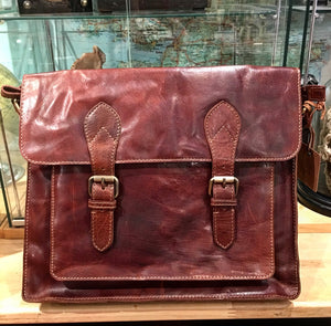 Large Leather Twin Buckle Messenger Bag