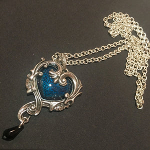 Pewter Set Blue Heart Pendant Necklace
