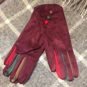 Suedette Gloves With Three Button Detail