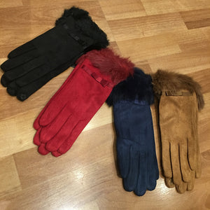 Suedette Gloves with Real Fur Trim